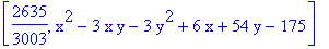 [2635/3003, x^2-3*x*y-3*y^2+6*x+54*y-175]